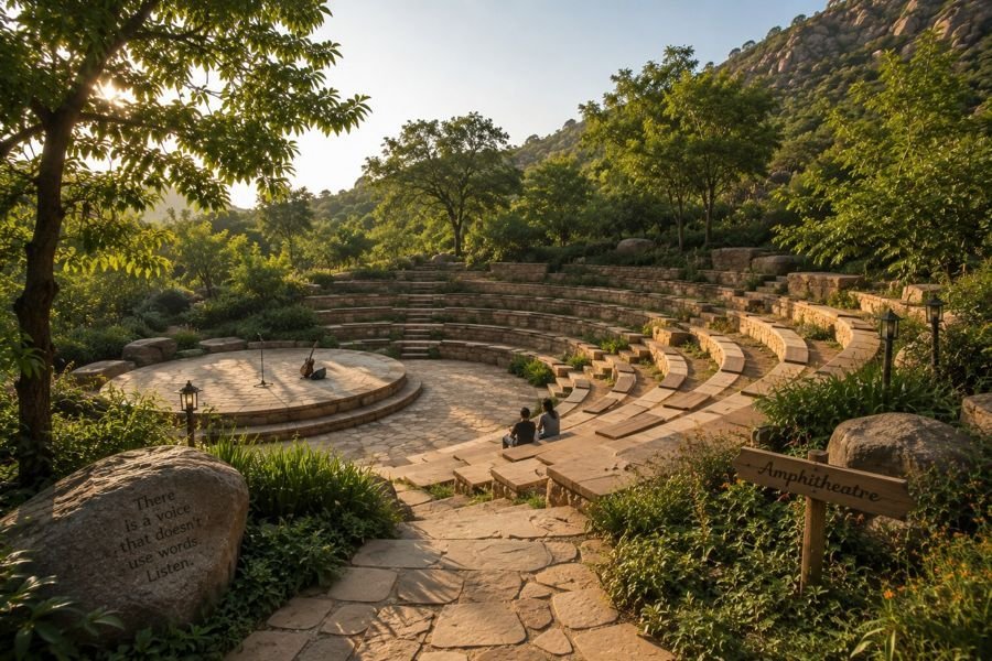 The stone amphitheatre set into the hillside for evening gatherings